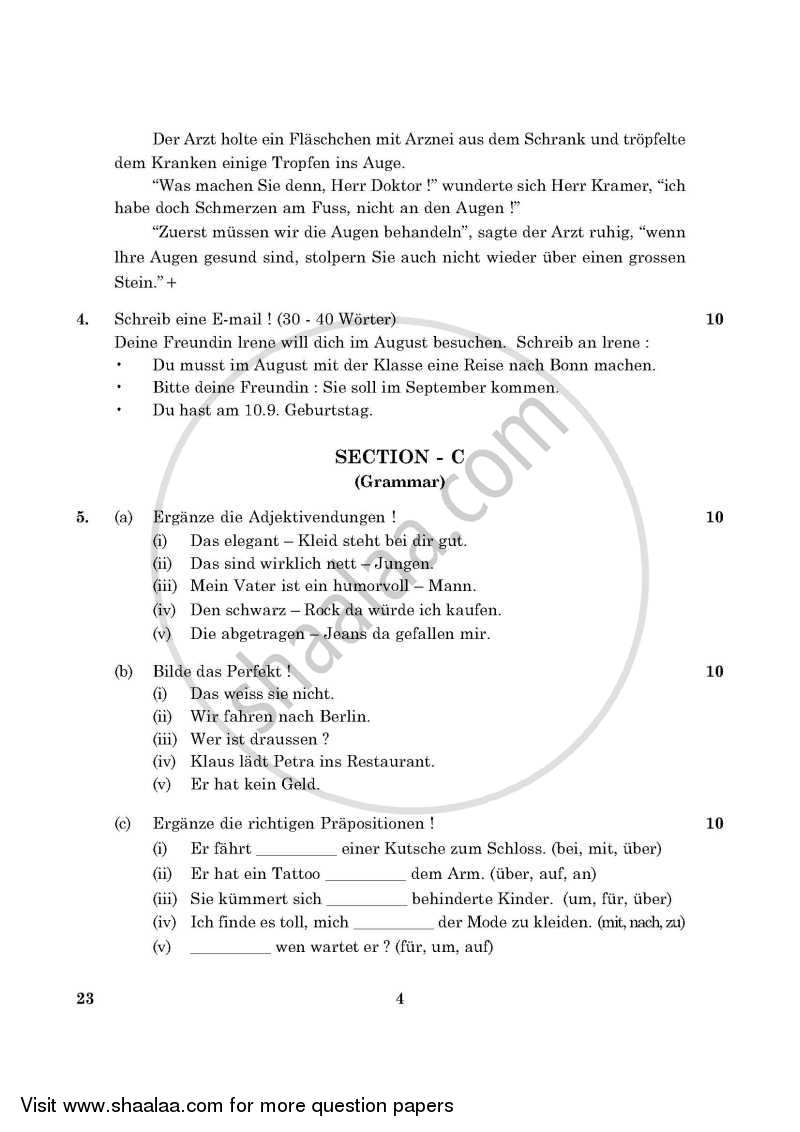 German 2015-2016 Class 10 - CBSE (Central Board of Secondary Education) question paper with PDF download