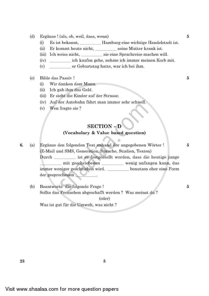 German 2015-2016 Class 10 - CBSE (Central Board of Secondary Education) question paper with PDF download