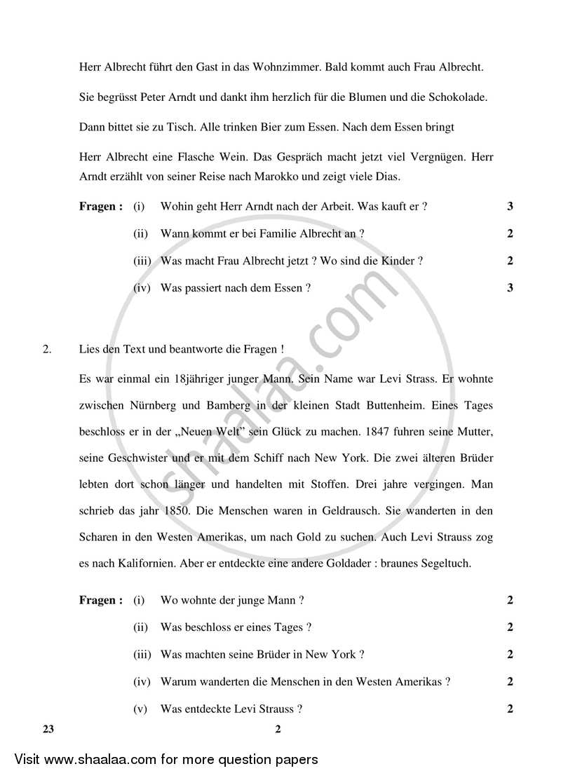 German 2017-2018 Class 10 - CBSE (Central Board of Secondary Education) question paper with PDF download