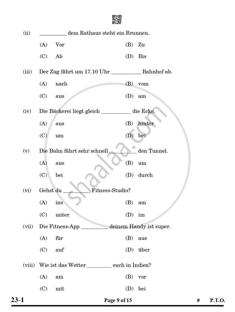 German 2024-2025 Class 10 - CBSE (Central Board of Secondary Education) question paper with PDF download