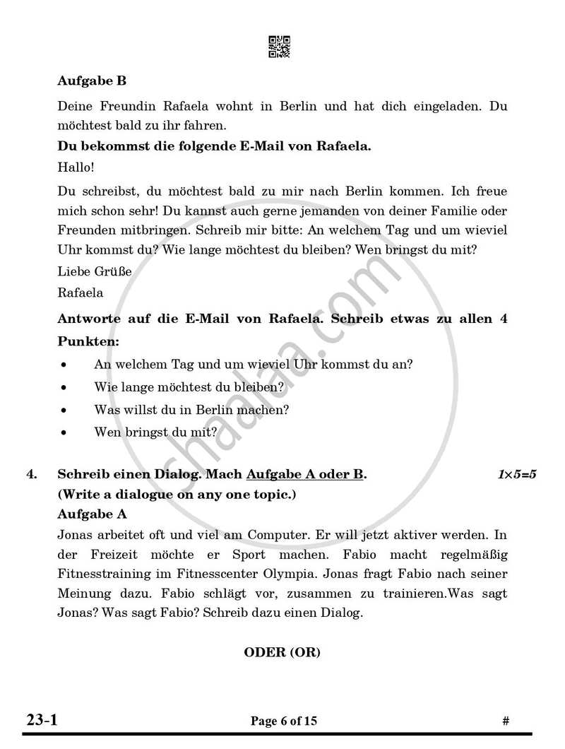 German 2024-2025 Class 10 - CBSE (Central Board of Secondary Education) question paper with PDF download