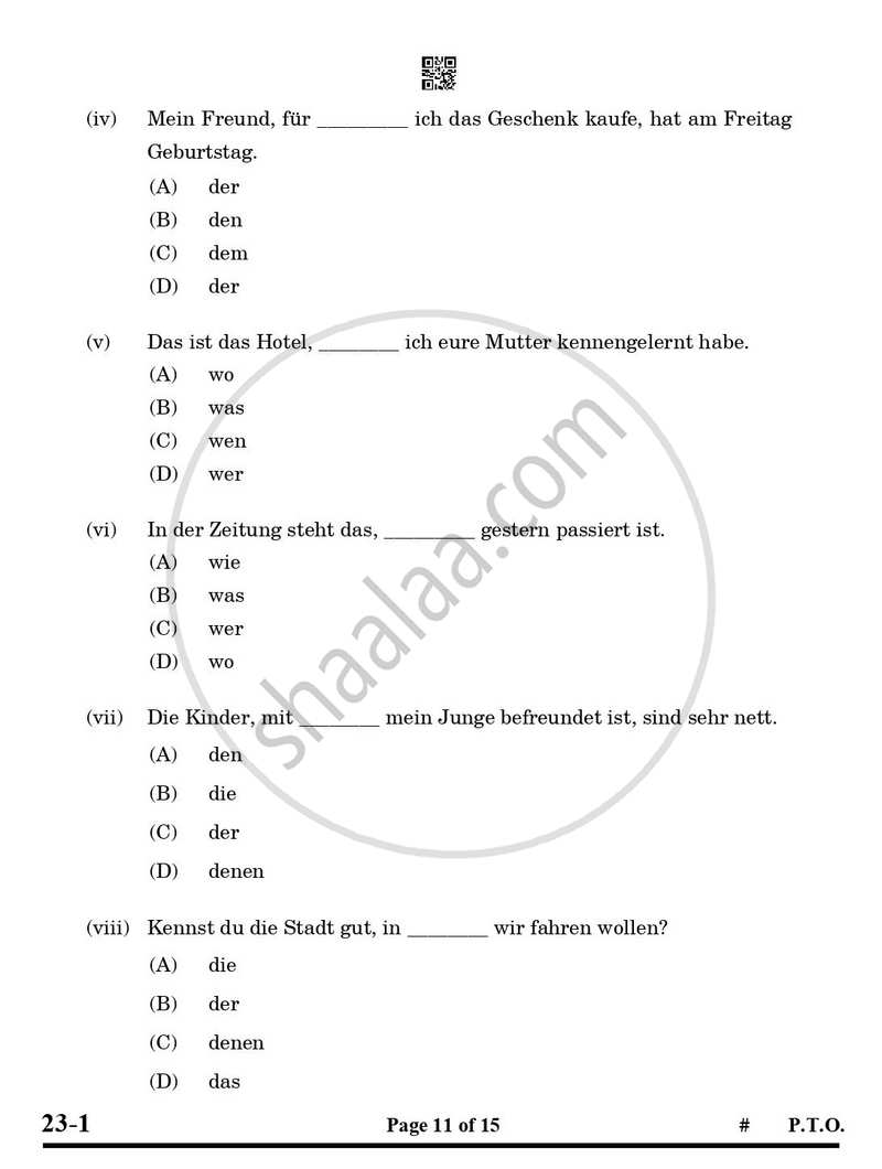 German 2024-2025 Class 10 - CBSE (Central Board of Secondary Education) question paper with PDF download