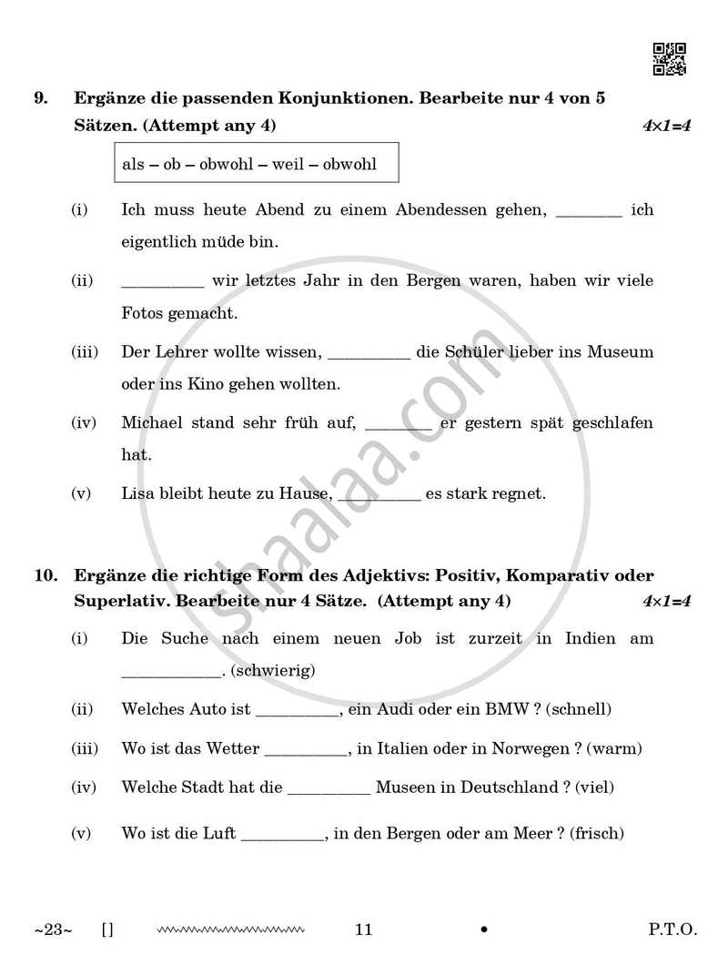 German 2025-2026 Class 10 - CBSE (Central Board of Secondary Education) question paper with PDF download