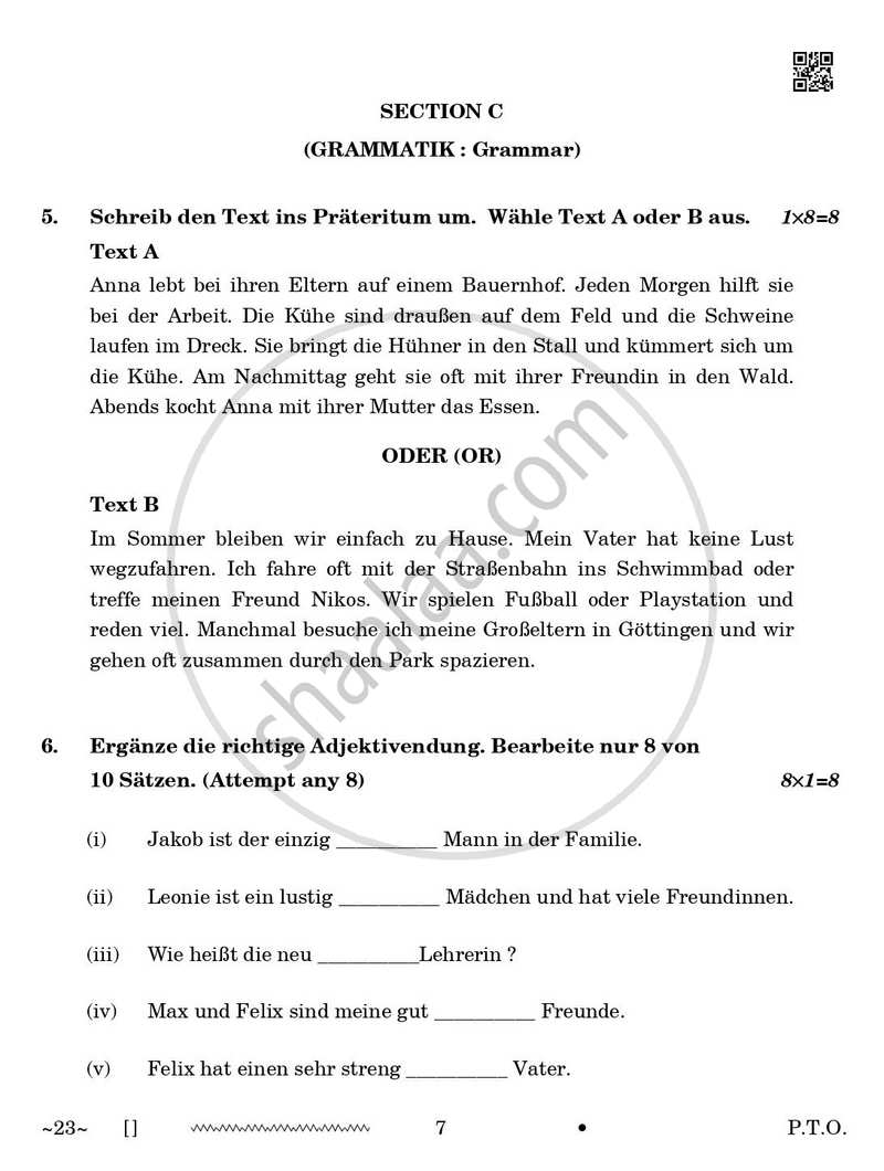 German 2025-2026 Class 10 - CBSE (Central Board of Secondary Education) question paper with PDF download