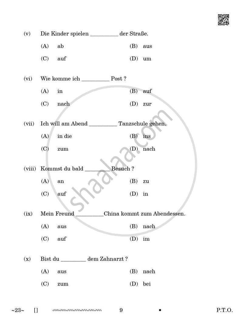 German 2025-2026 Class 10 - CBSE (Central Board of Secondary Education) question paper with PDF download