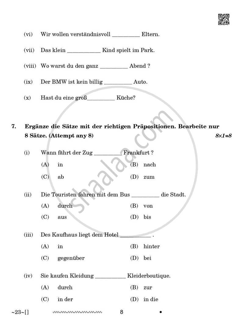 German 2025-2026 Class 10 - CBSE (Central Board of Secondary Education) question paper with PDF download