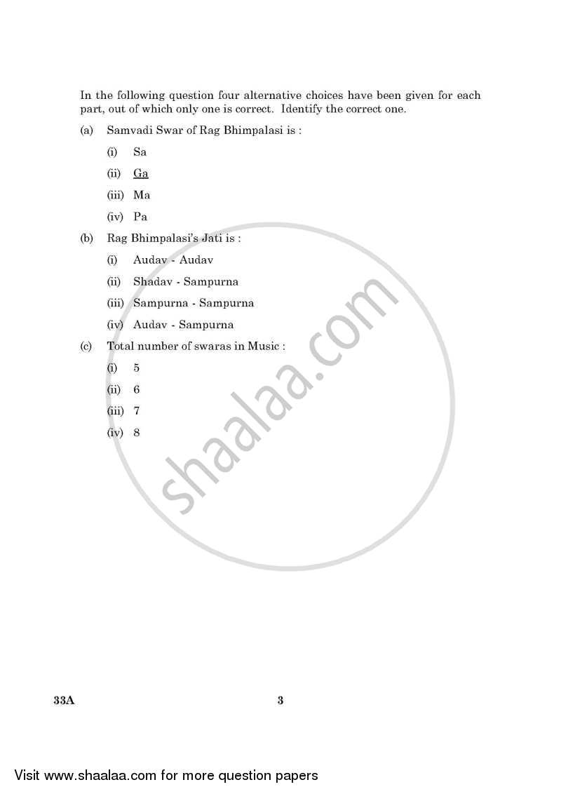 Hindustani Music Melodic Instruments 2015-2016 Class 10 - CBSE (Central Board of Secondary Education) question paper with PDF download