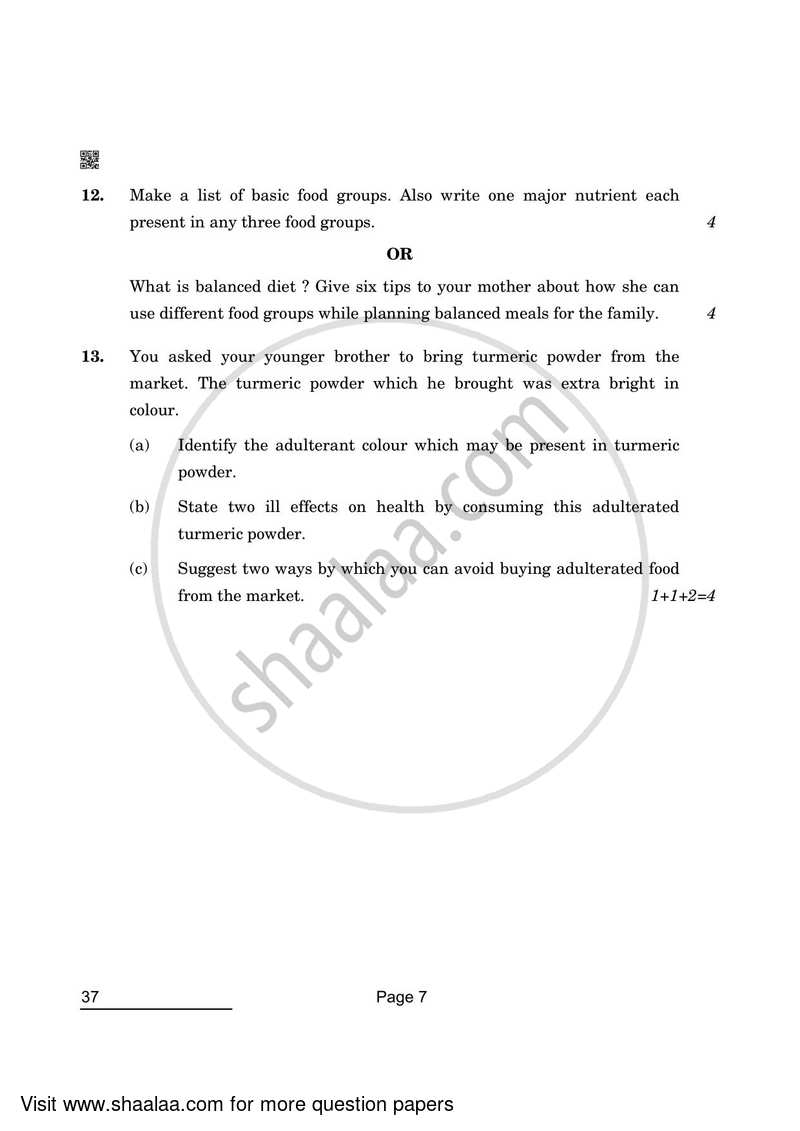 Home Science 2021-2022 Class 10 - CBSE (Central Board of Secondary Education) question paper with PDF download