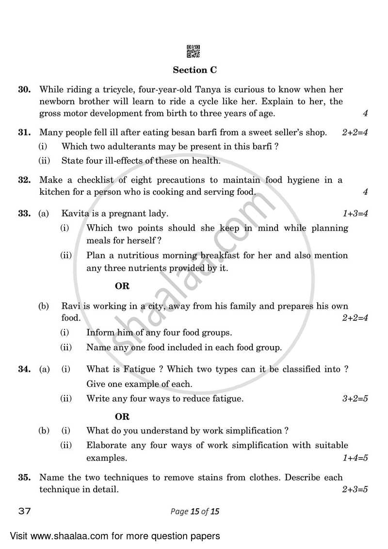 Home Science 2022-2023 Class 10 - CBSE (Central Board of Secondary Education) question paper with PDF download