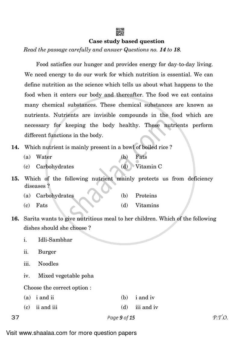 Home Science 2022-2023 Class 10 - CBSE (Central Board of Secondary Education) question paper with PDF download