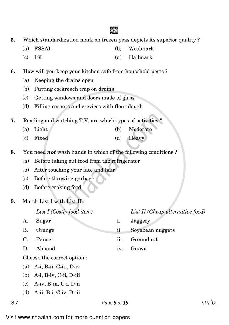 Home Science 2022-2023 Class 10 - CBSE (Central Board of Secondary Education) question paper with PDF download
