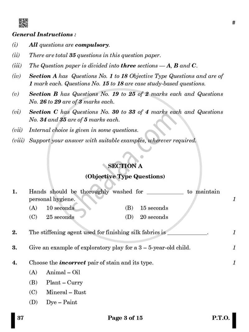 Home Science 2024-2025 Class 10 - CBSE (Central Board of Secondary Education) question paper with PDF download