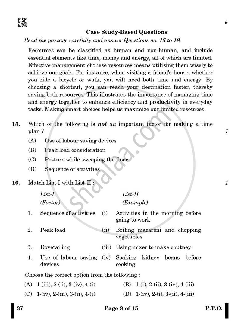 Home Science 2024-2025 Class 10 - CBSE (Central Board of Secondary Education) question paper with PDF download