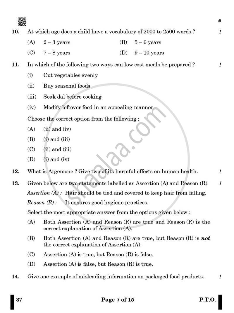 Home Science 2024-2025 Class 10 - CBSE (Central Board of Secondary Education) question paper with PDF download