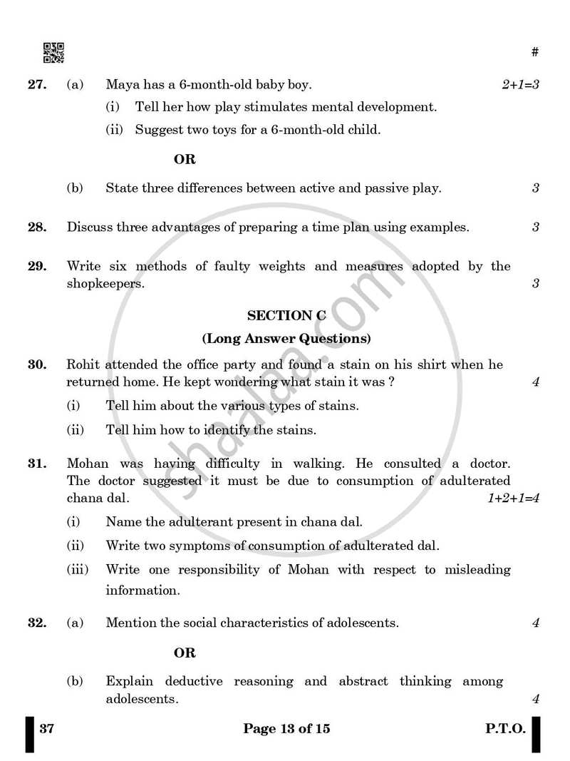 Home Science 2024-2025 Class 10 - CBSE (Central Board of Secondary Education) question paper with PDF download