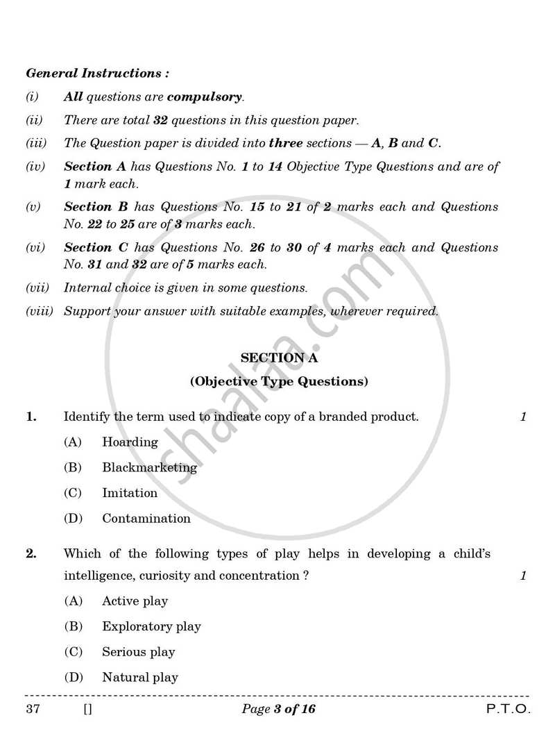Home Science 2025-2026 Class 10 - CBSE (Central Board of Secondary Education) question paper with PDF download