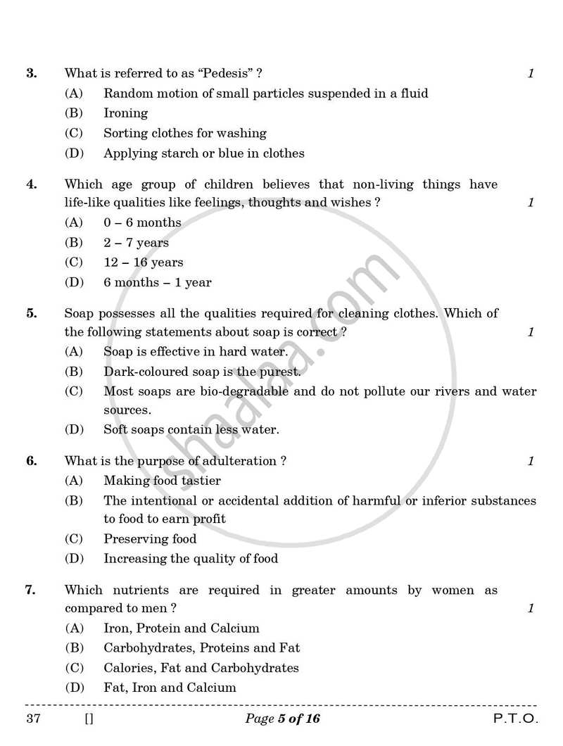 Home Science 2025-2026 Class 10 - CBSE (Central Board of Secondary Education) question paper with PDF download