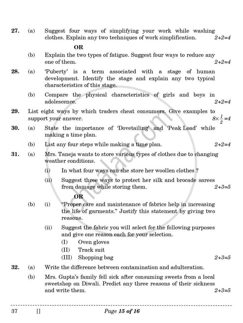 Home Science 2025-2026 Class 10 - CBSE (Central Board of Secondary Education) question paper with PDF download