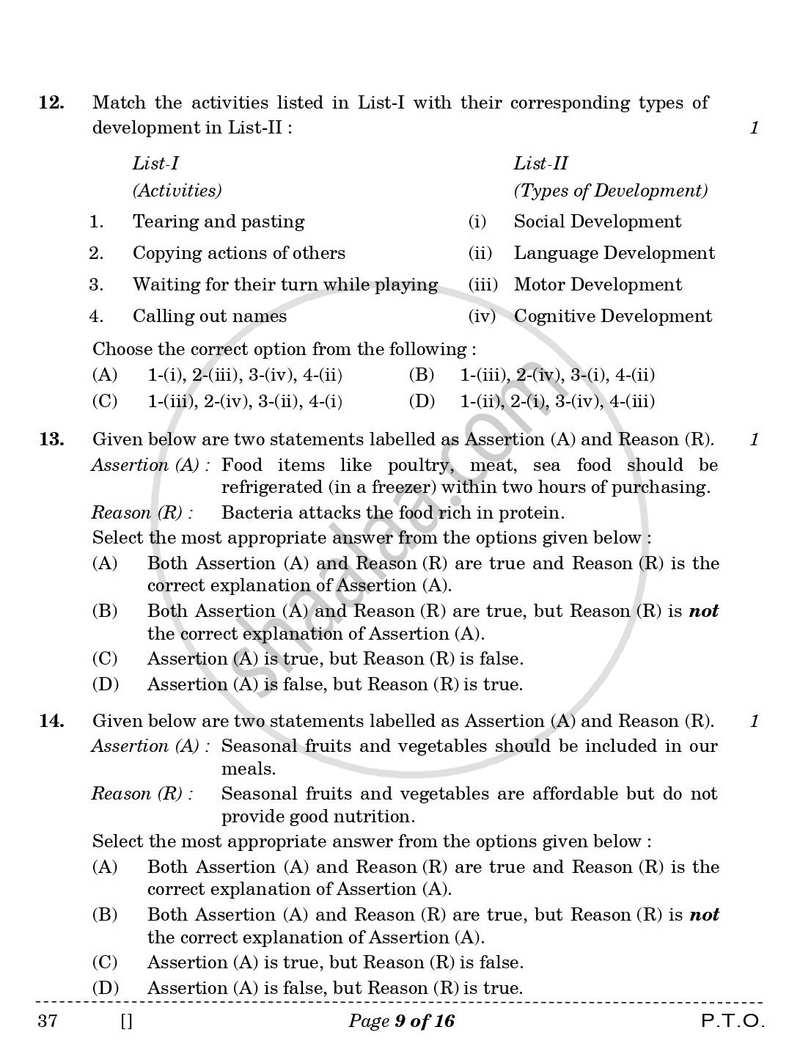 Home Science 2025-2026 Class 10 - CBSE (Central Board of Secondary Education) question paper with PDF download