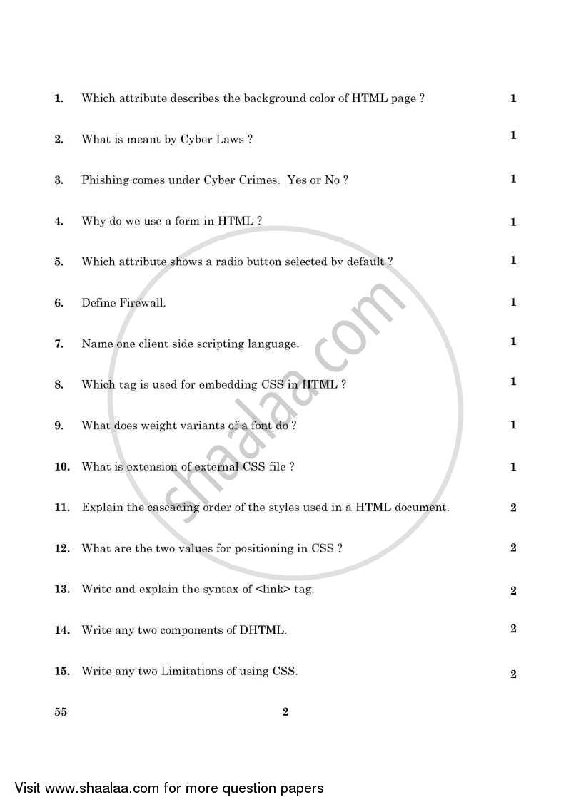 Information and Communication Technology 2015-2016 Class 10 - CBSE (Central Board of Secondary Education) question paper with PDF download