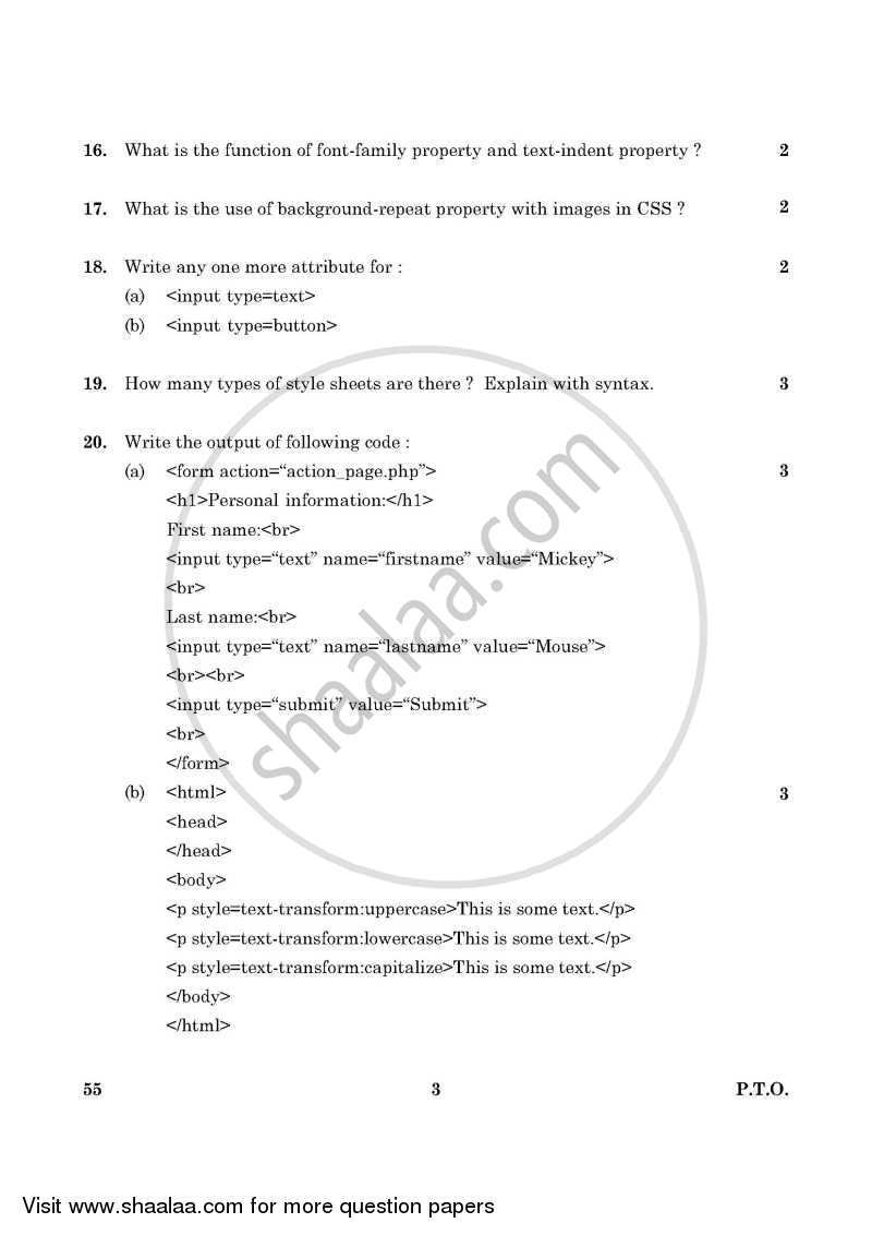 Information and Communication Technology 2015-2016 Class 10 - CBSE (Central Board of Secondary Education) question paper with PDF download