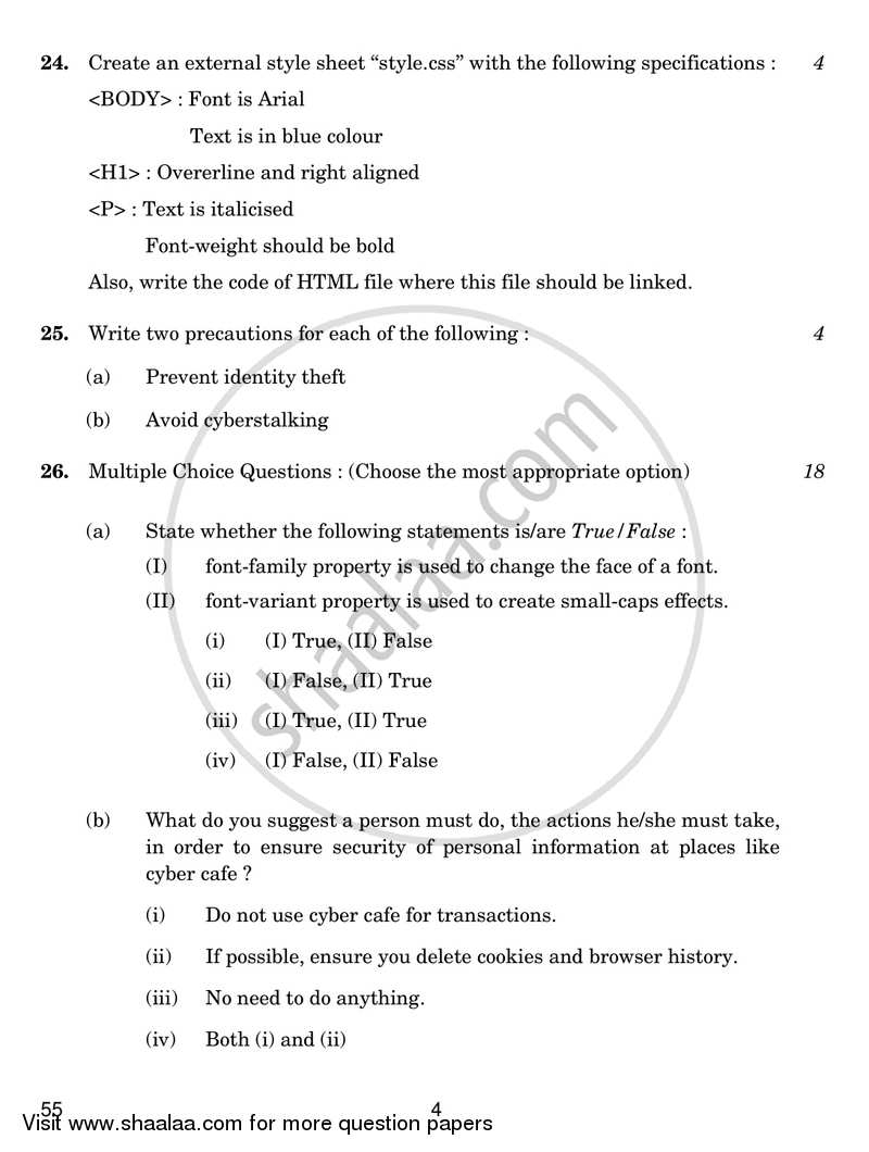 Information and Communication Technology 2016-2017 Class 10 - CBSE (Central Board of Secondary Education) question paper with PDF download
