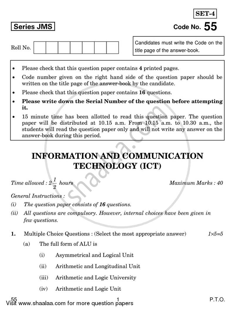 Information and Communication Technology 2018-2019 Class 10 - CBSE (Central Board of Secondary Education) question paper with PDF download