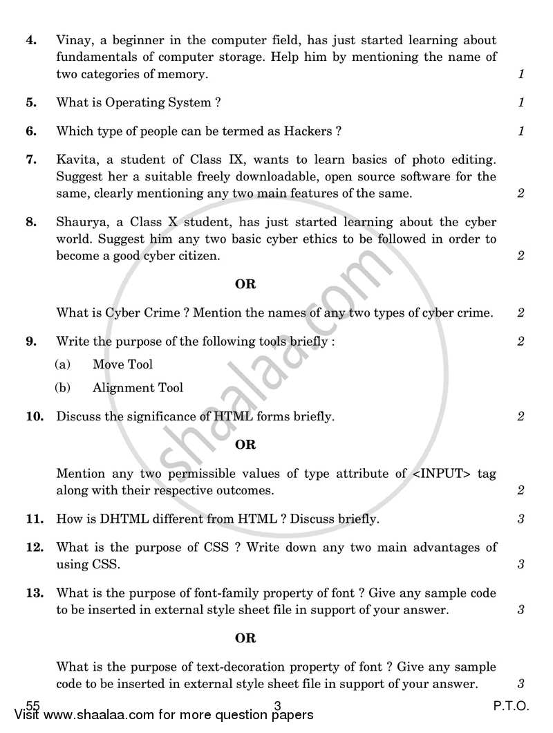 Information and Communication Technology 2018-2019 Class 10 - CBSE (Central Board of Secondary Education) question paper with PDF download