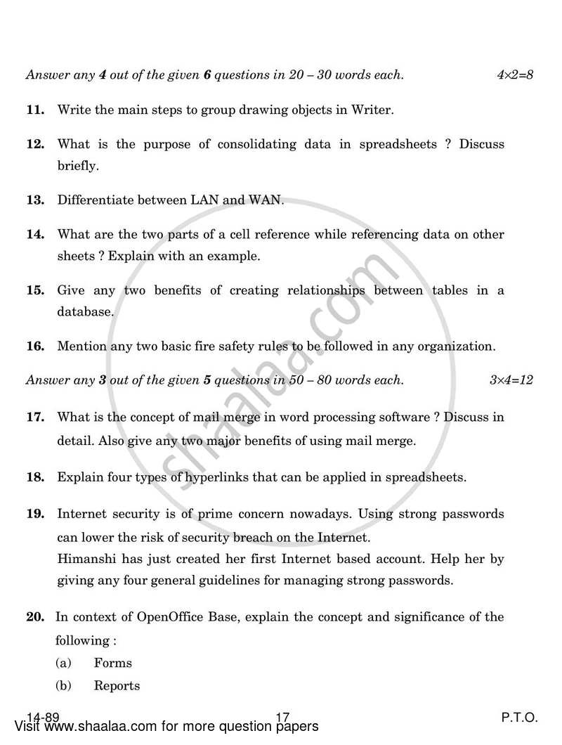Information Technology 2023-2024 Class 10 - CBSE (Central Board of Secondary Education) question paper with PDF download