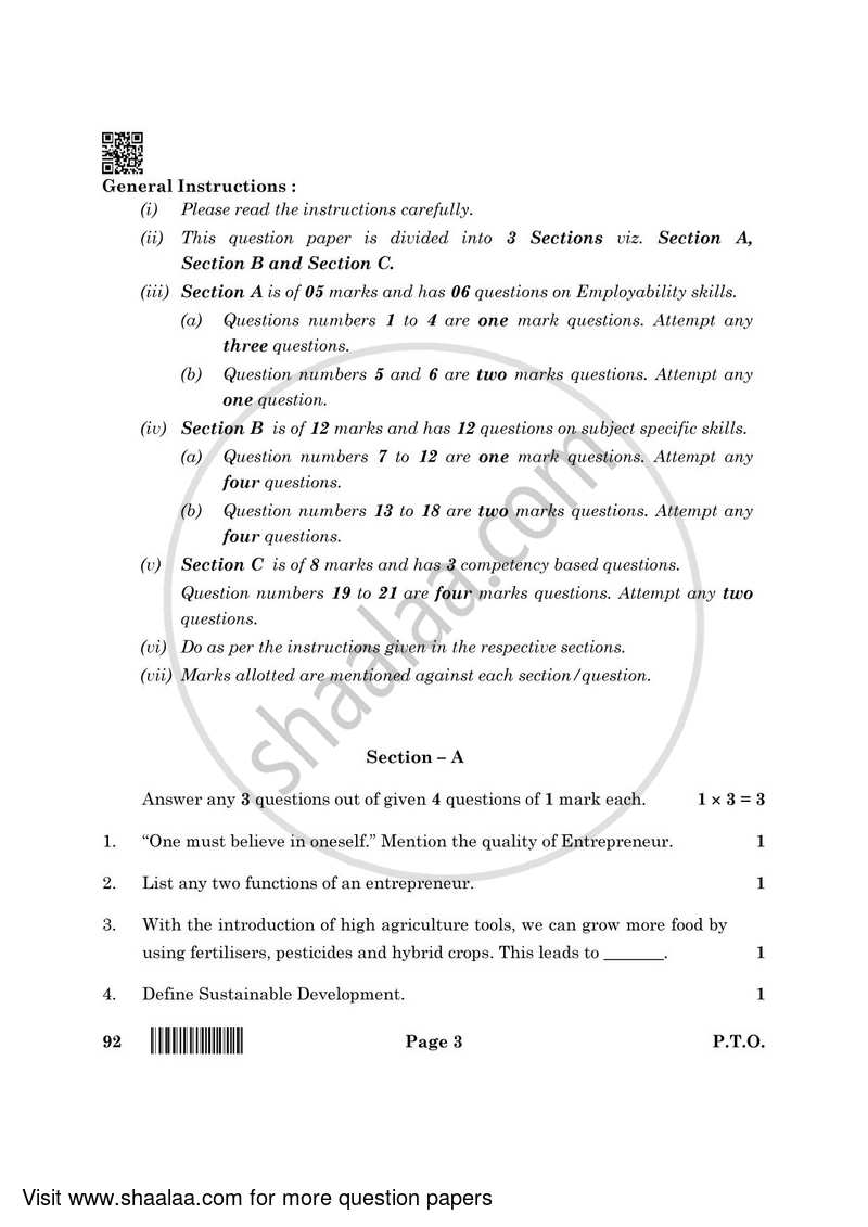 Introduction to Financial Markets 2021-2022 Class 10 - CBSE (Central Board of Secondary Education) question paper with PDF download