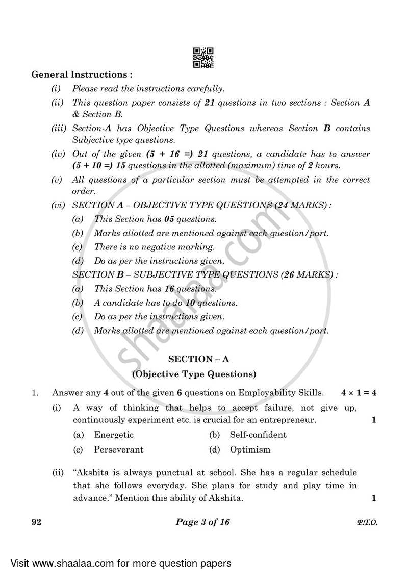 Introduction to Financial Markets 2022-2023 Class 10 - CBSE (Central Board of Secondary Education) question paper with PDF download
