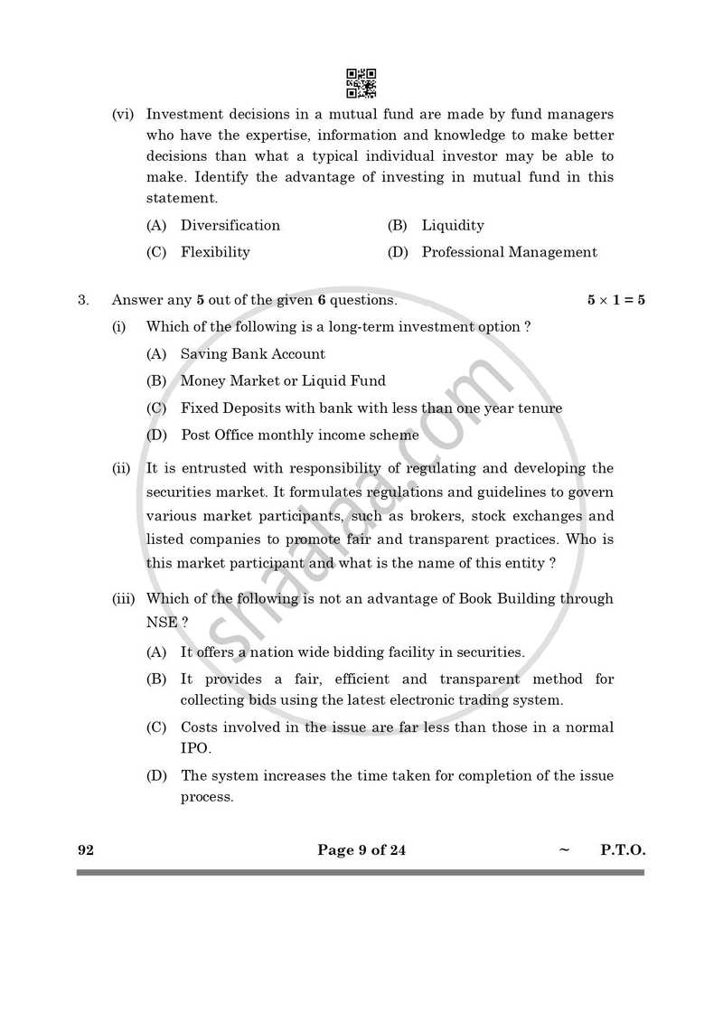Introduction to Financial Markets 2024-2025 Class 10 - CBSE (Central Board of Secondary Education) question paper with PDF download