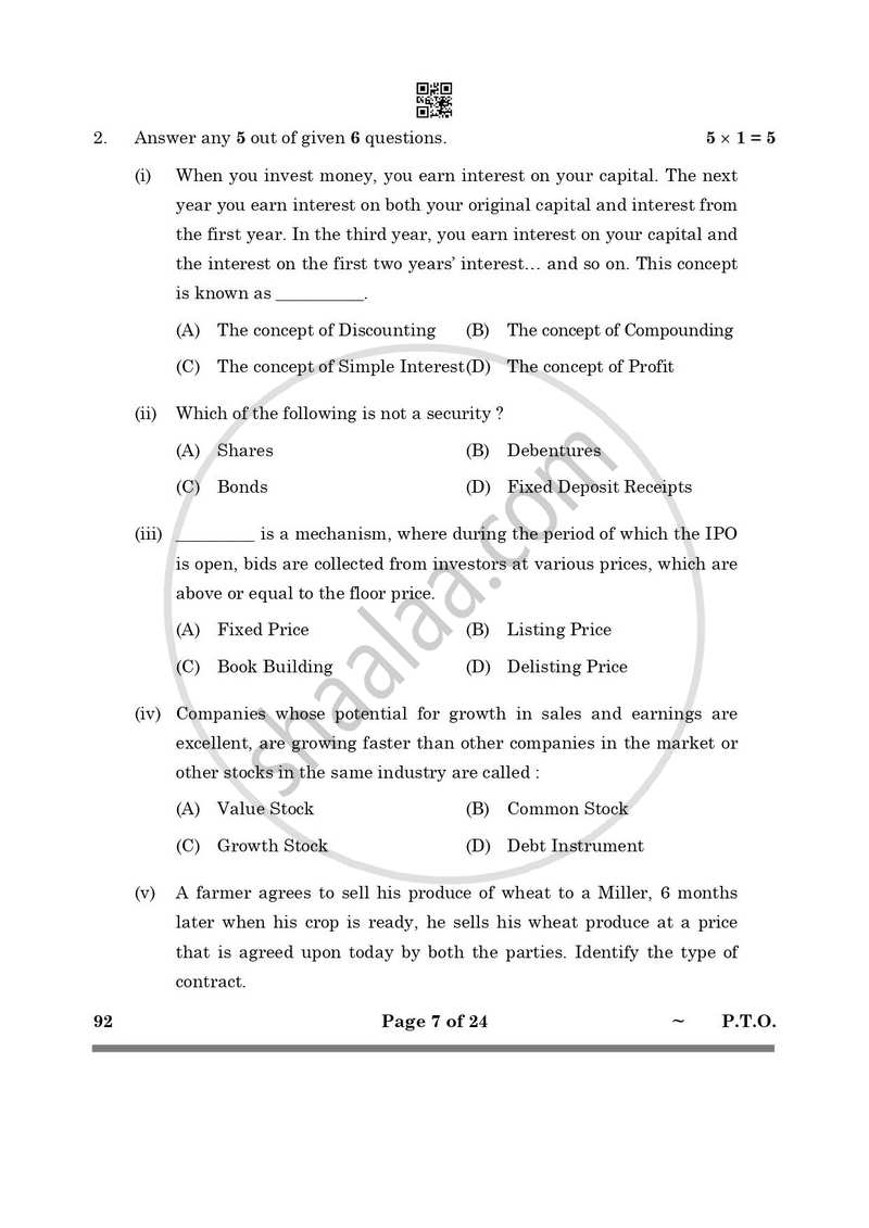 Introduction to Financial Markets 2024-2025 Class 10 - CBSE (Central Board of Secondary Education) question paper with PDF download