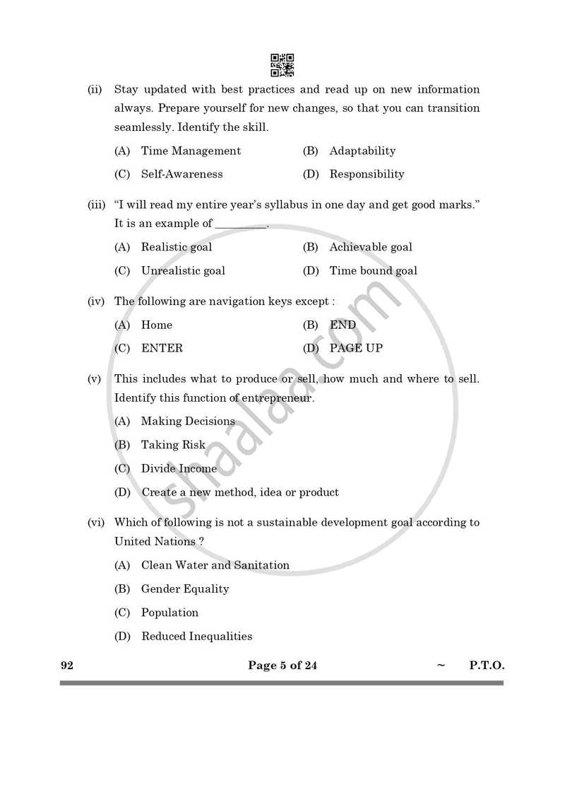 Introduction to Financial Markets 2024-2025 Class 10 - CBSE (Central Board of Secondary Education) question paper with PDF download