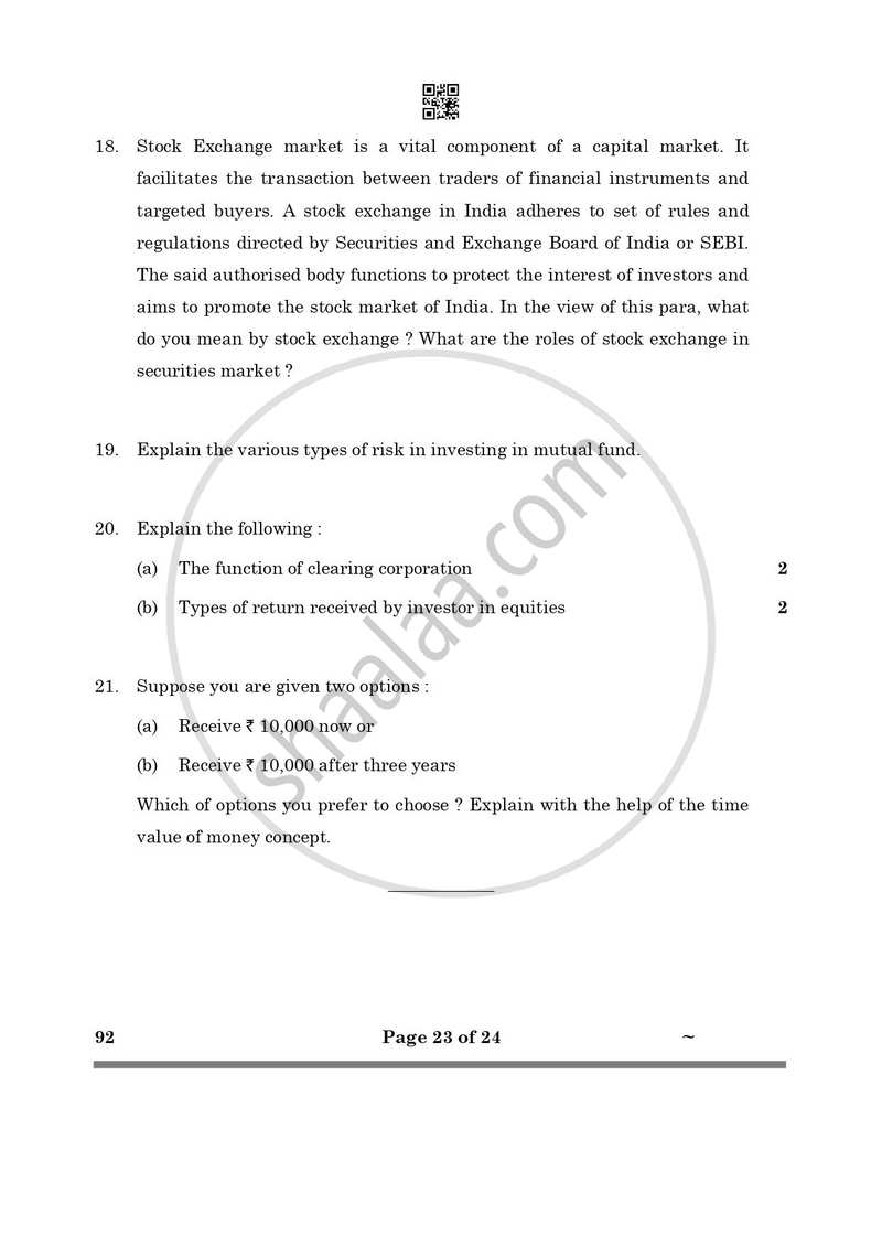 Introduction to Financial Markets 2024-2025 Class 10 - CBSE (Central Board of Secondary Education) question paper with PDF download
