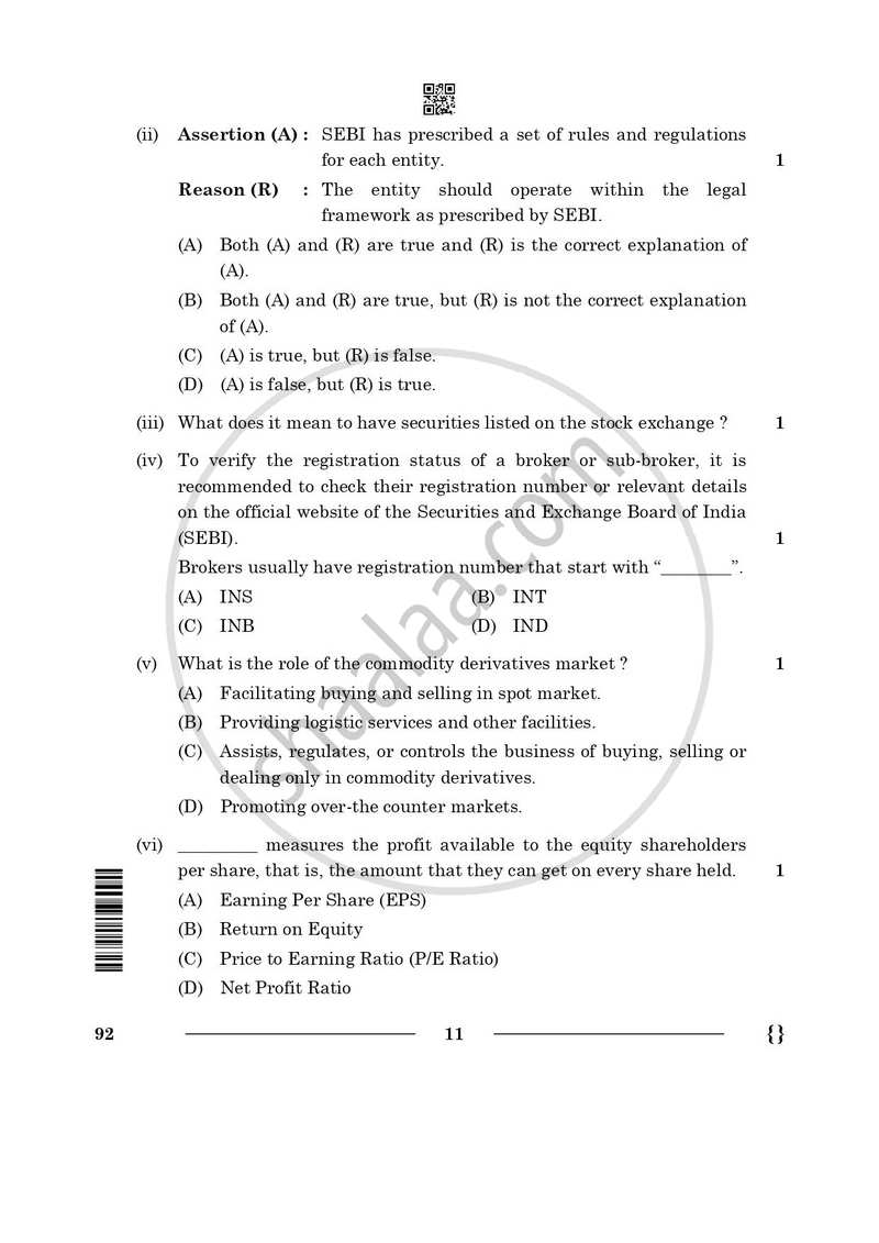 Introduction to Financial Markets 2025-2026 Class 10 - CBSE (Central Board of Secondary Education) question paper with PDF download