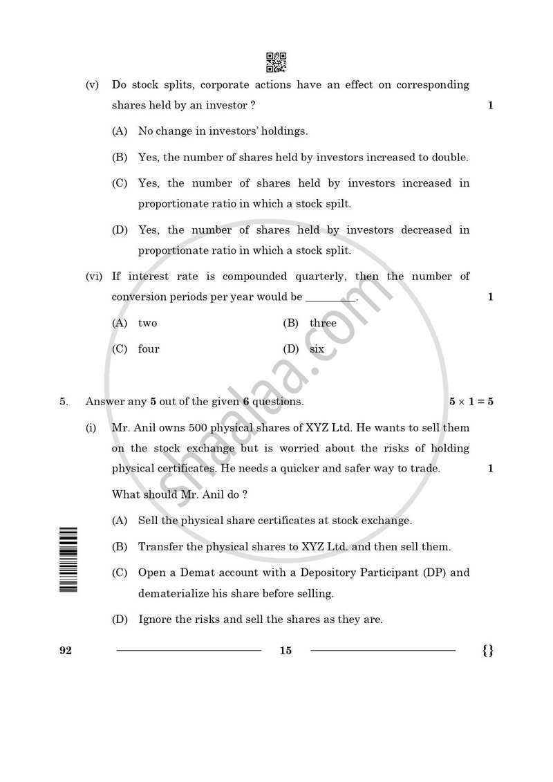 Introduction to Financial Markets 2025-2026 Class 10 - CBSE (Central Board of Secondary Education) question paper with PDF download