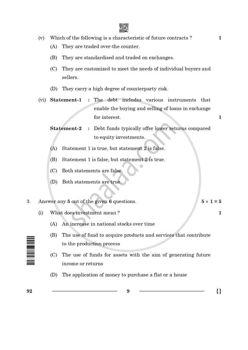 Introduction to Financial Markets 2025-2026 Class 10 - CBSE (Central Board of Secondary Education) question paper with PDF download