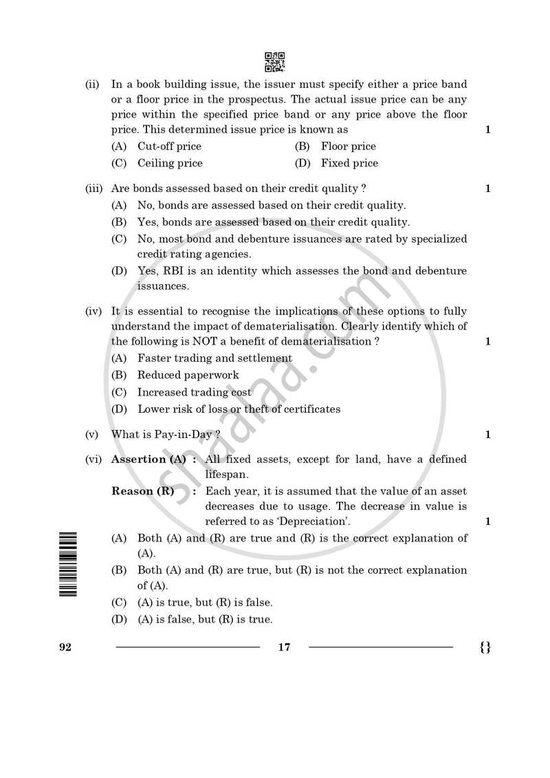 Introduction to Financial Markets 2025-2026 Class 10 - CBSE (Central Board of Secondary Education) question paper with PDF download