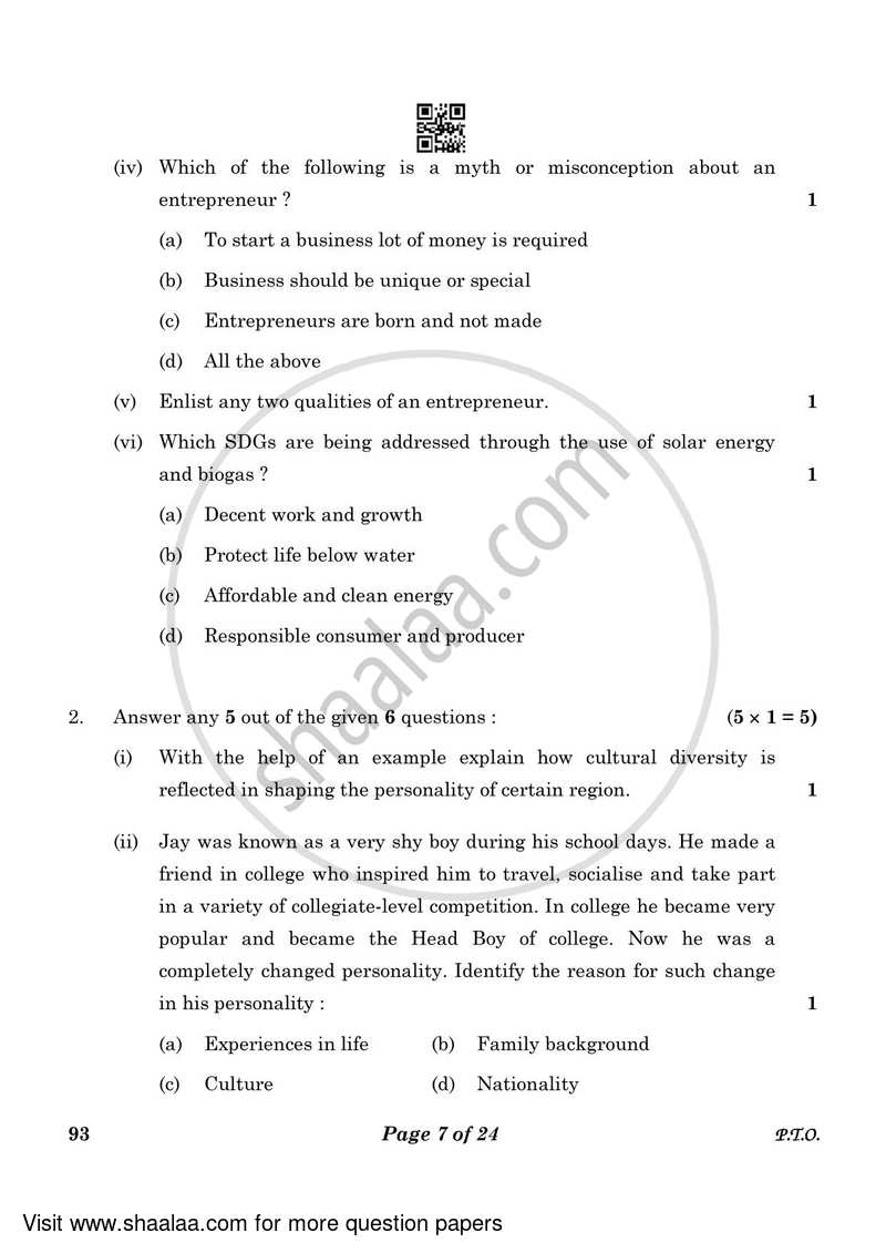 Introduction to Tourism 2022-2023 Class 10 - CBSE (Central Board of Secondary Education) question paper with PDF download