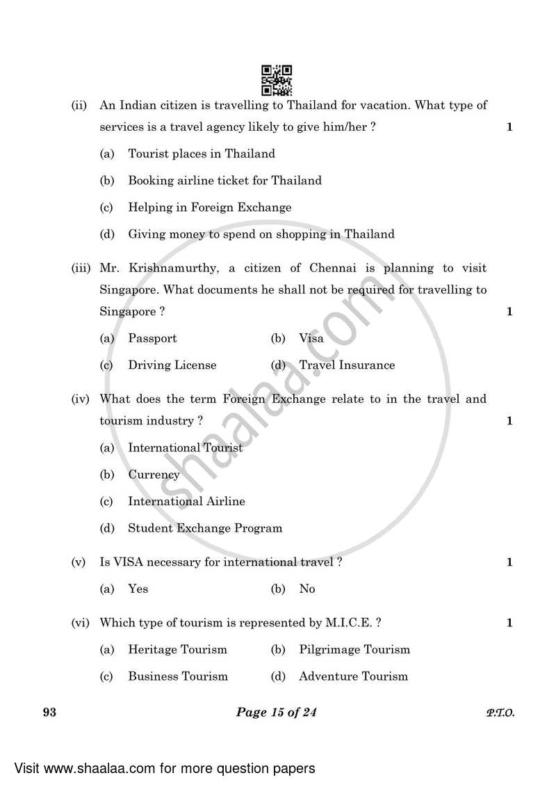 Introduction to Tourism 2022-2023 Class 10 - CBSE (Central Board of Secondary Education) question paper with PDF download