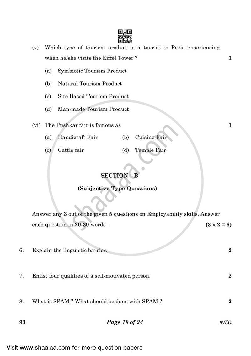 Introduction to Tourism 2022-2023 Class 10 - CBSE (Central Board of Secondary Education) question paper with PDF download
