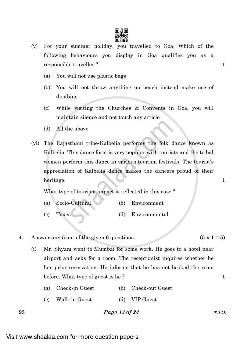 Introduction to Tourism 2022-2023 Class 10 - CBSE (Central Board of Secondary Education) question paper with PDF download