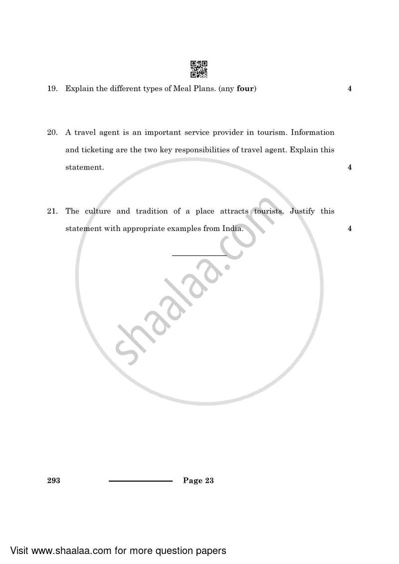 Introduction to Tourism 2023-2024 Class 10 - CBSE (Central Board of Secondary Education) question paper with PDF download