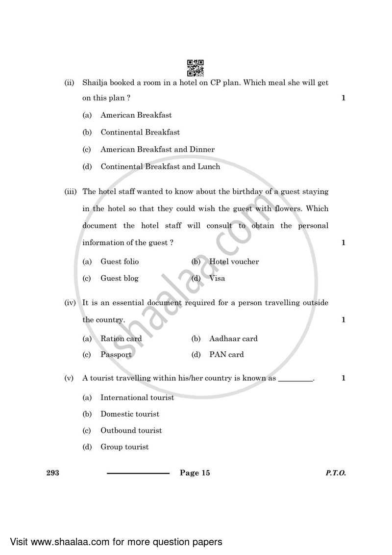 Introduction to Tourism 2023-2024 Class 10 - CBSE (Central Board of Secondary Education) question paper with PDF download