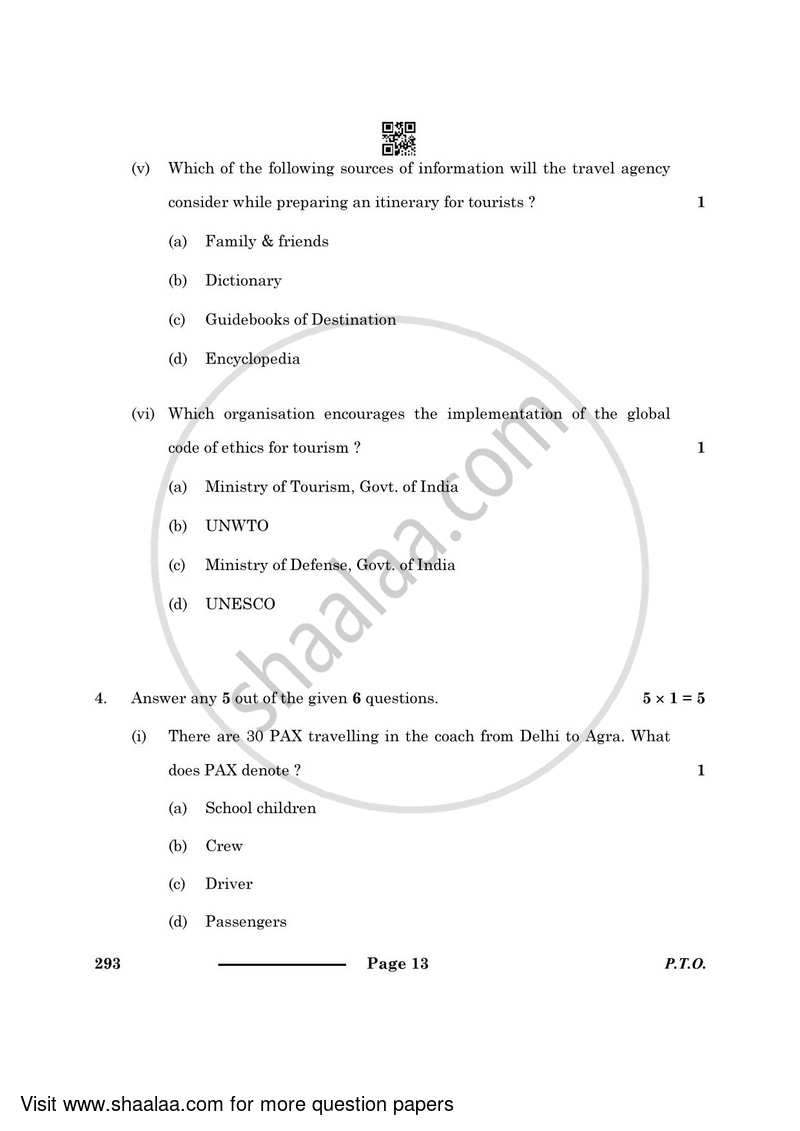 Introduction to Tourism 2023-2024 Class 10 - CBSE (Central Board of Secondary Education) question paper with PDF download
