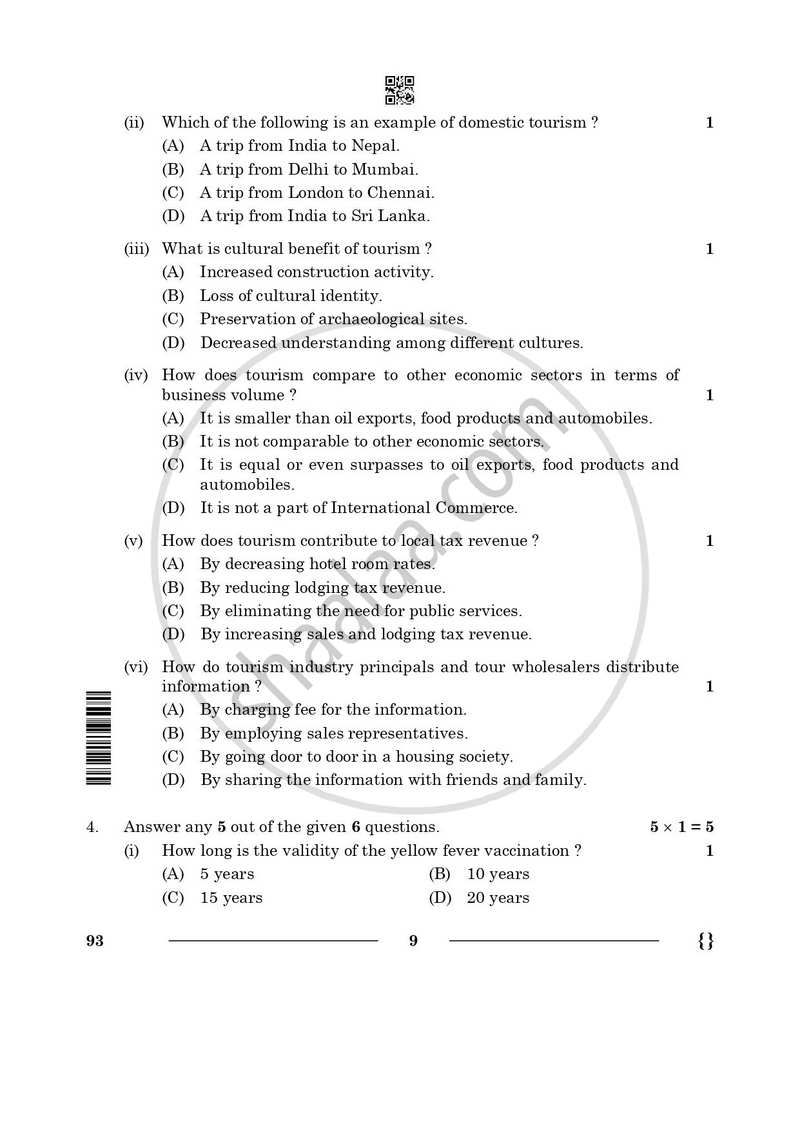 Introduction to Tourism 2025-2026 Class 10 - CBSE (Central Board of Secondary Education) question paper with PDF download