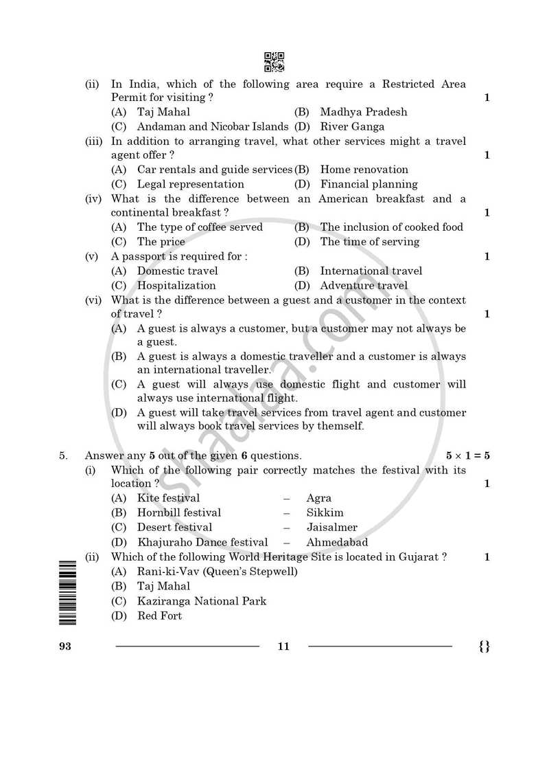 Introduction to Tourism 2025-2026 Class 10 - CBSE (Central Board of Secondary Education) question paper with PDF download