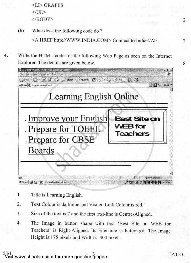 Introductory Information Technology 2009-2010 Class 10 - CBSE (Central Board of Secondary Education) question paper with PDF download