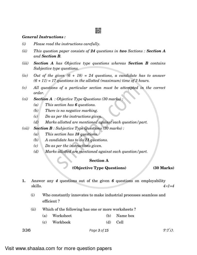 Marketing 2022-2023 Class 12 - CBSE (Central Board of Secondary Education) question paper with PDF download